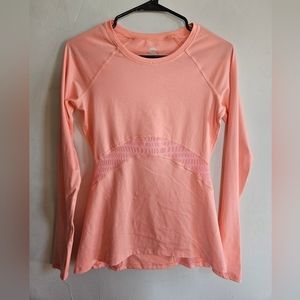 Roxy long sleeve top with see thu work out aeration and thumb holes peach pink S
